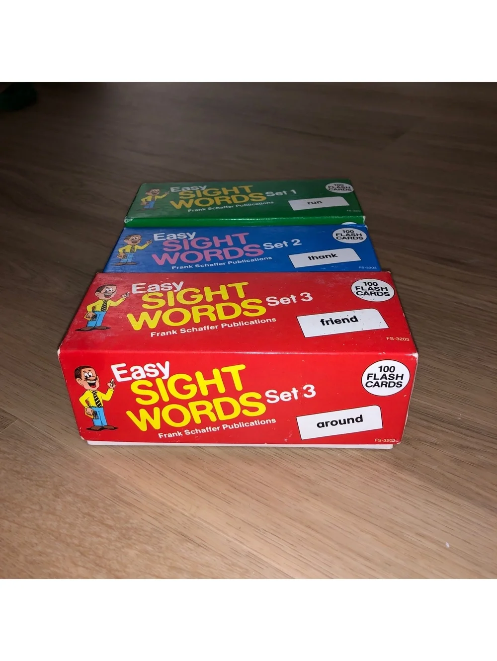 FRANK SCHAFFER EASY SIGHT WORDS FLASH CARD BOX SET 1, 2 & 3 100/BOX 1987 vintage
